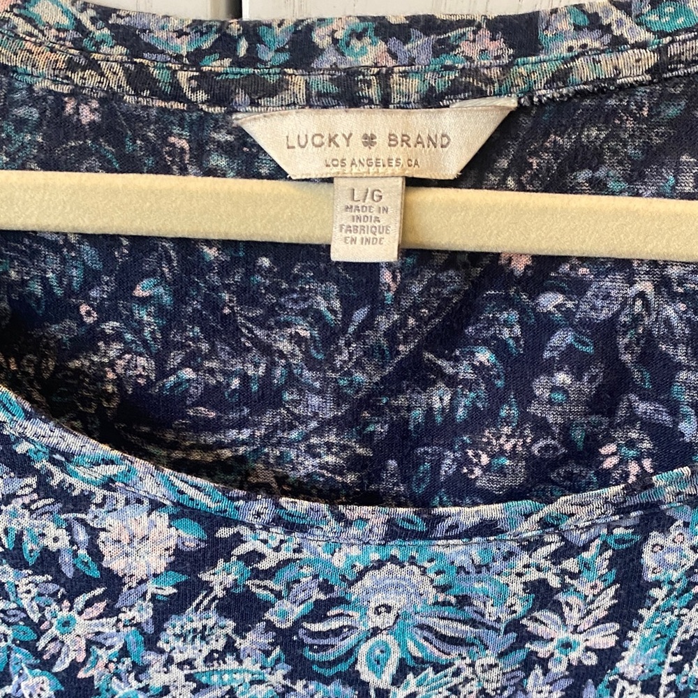 Gently used Lucky Brand Navy and Teal Floral Blouse